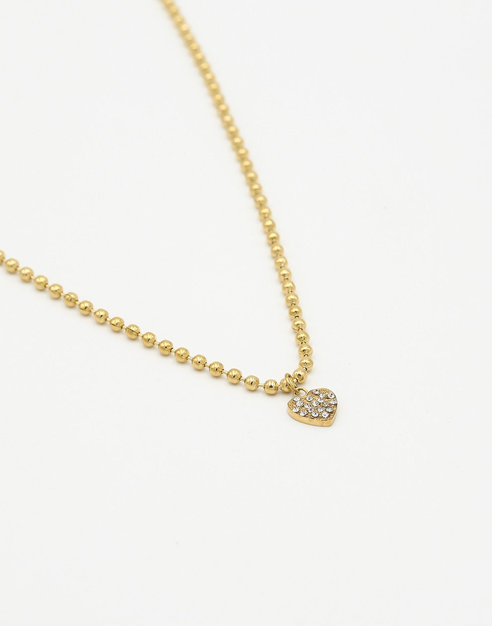 Bolletjes ketting met strass hartje goudkleurig
