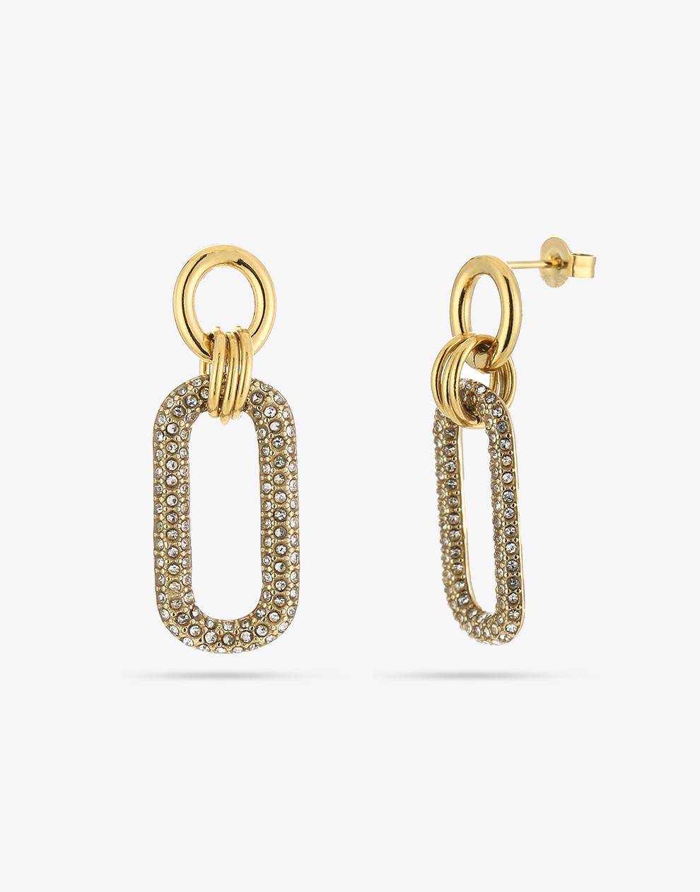Oorsteker ovale strass hanger goudkleurig