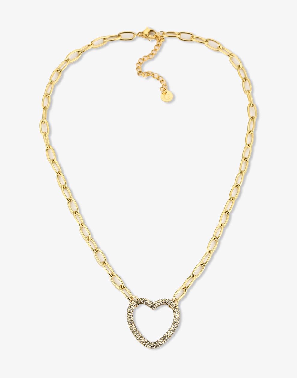 Schakelketting met strass hart goudkleurig