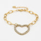 schakelarmband met strass hart goudkleurig
