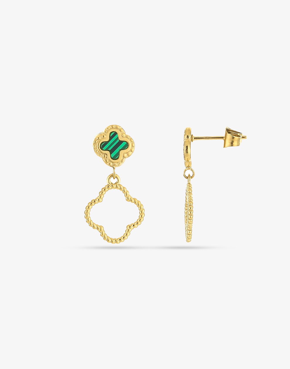 Oorsteker dubbele klavers emerald