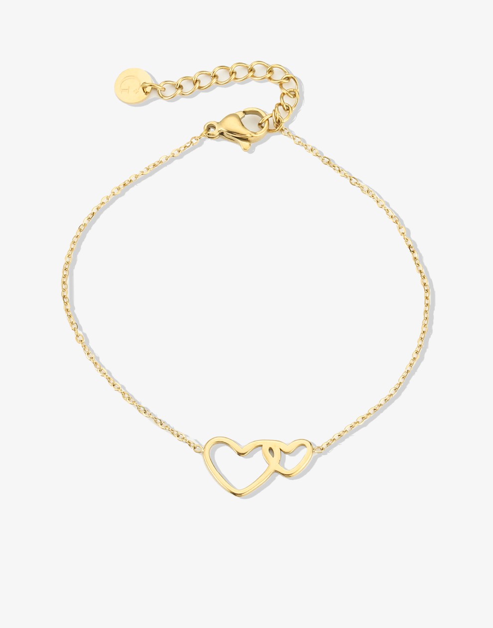 armband 2 verbonden hartjes goudkleurig