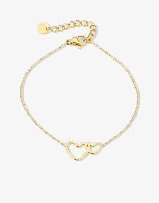 armband 2 verbonden hartjes goudkleurig