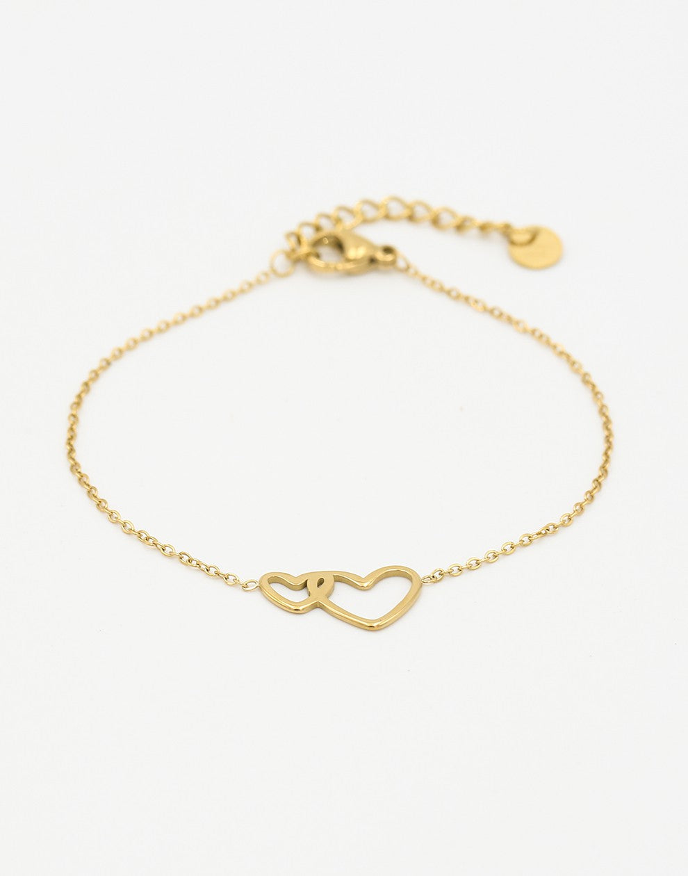 armband 2 verbonden hartjes goudkleurig