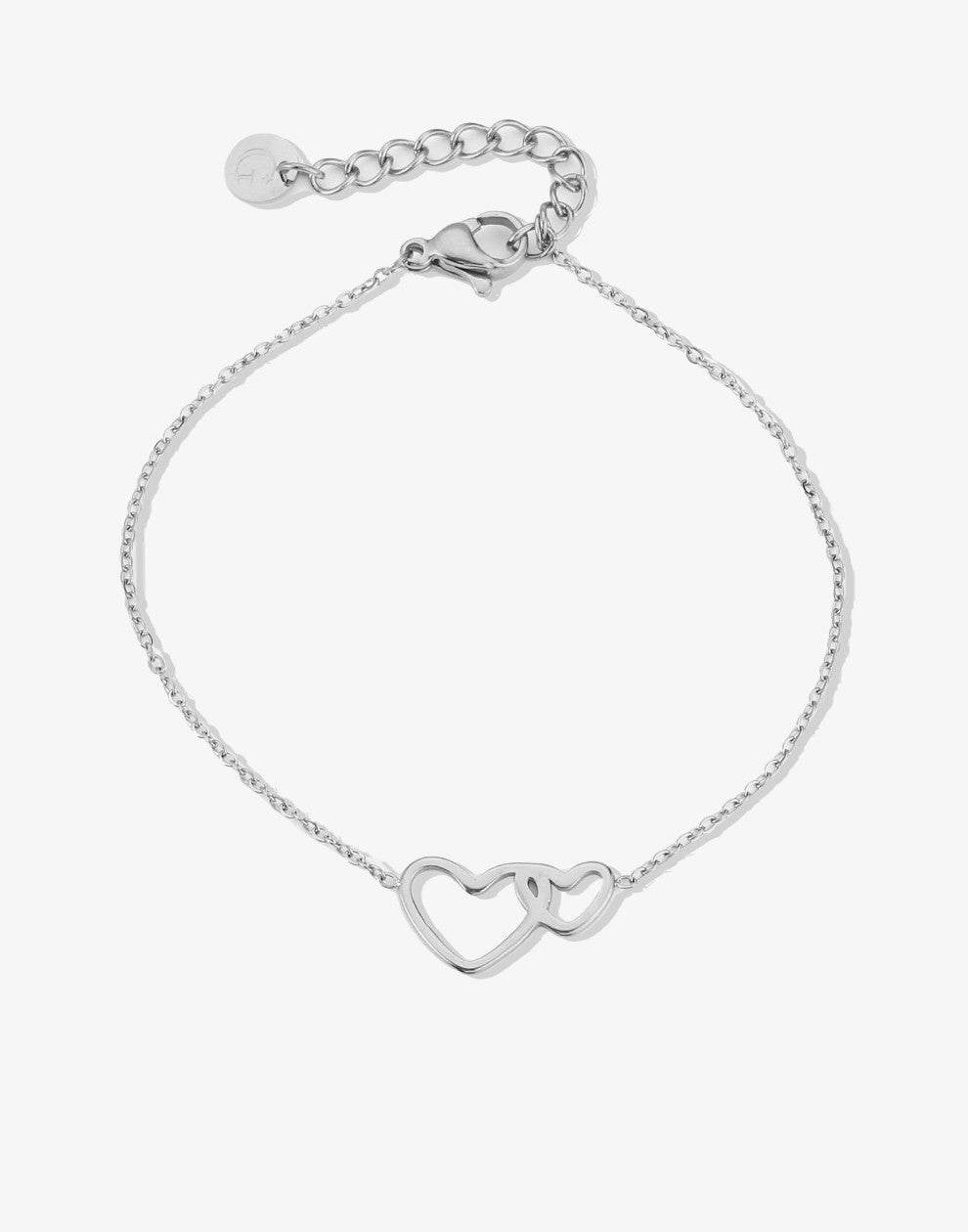 armband 2 verbonden hartjes zilverkleurig