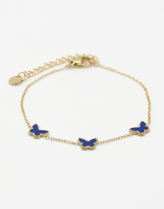 Armband vlinders blauw goudkleurig
