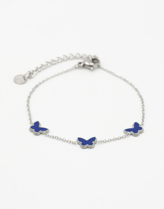 Armband vlinders blauw zilverkleurig
