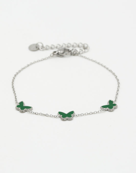 Armband vlinders groen zilverkleurig