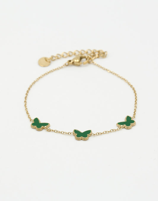 Armband vlinders groen goudkleurig