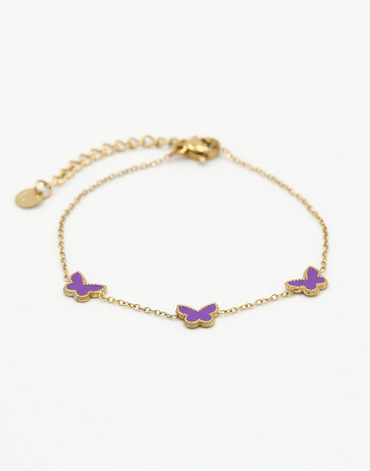 Armband vlinders paars goudkleurig