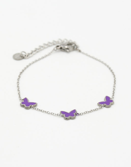 Armband vlinders paars zilverkleurig