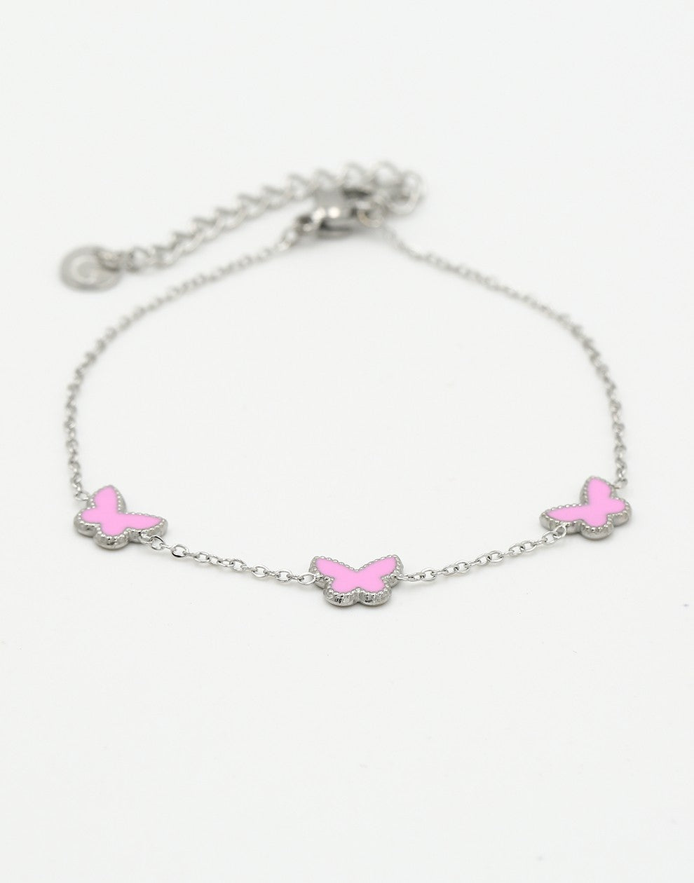 Armband vlinders roze zilverkleurig