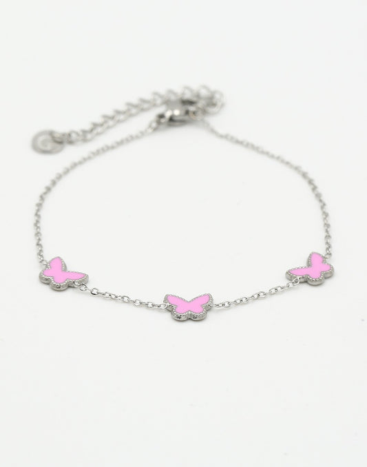 Armband vlinders roze zilverkleurig