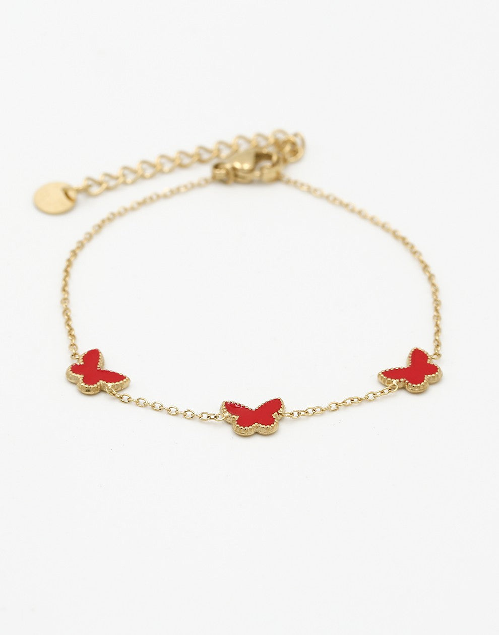 Armband vlinders rood goudkleurig