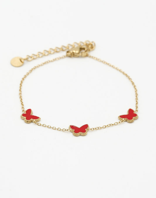 Armband vlinders rood goudkleurig