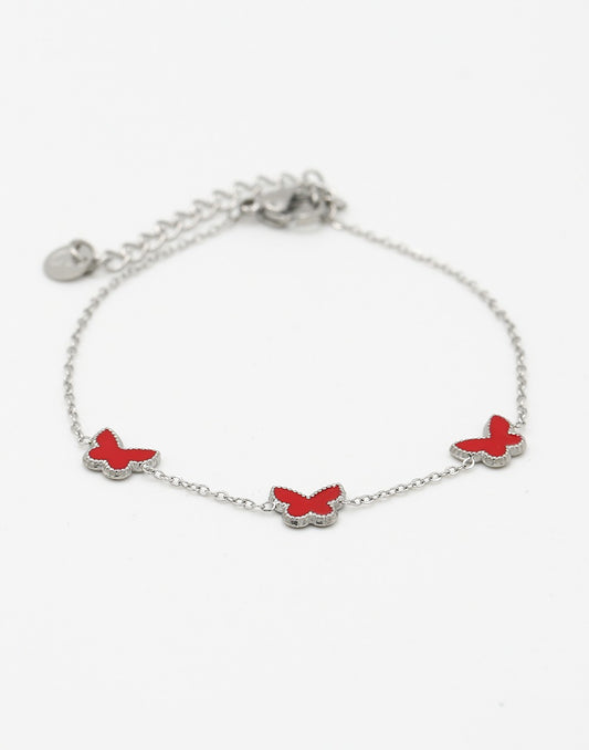 Armband vlinders rood zilverkleurig