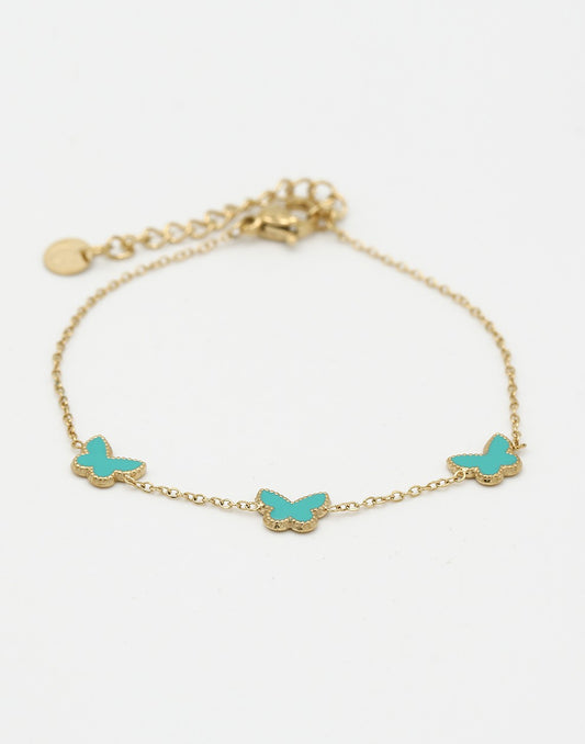Armband vlinders turquoise goudkleurig