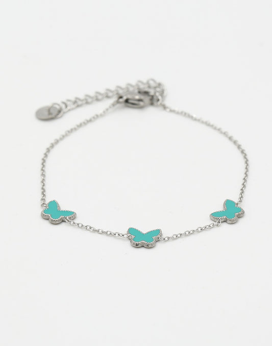 Armband vlinders turquoise zilverkleurig