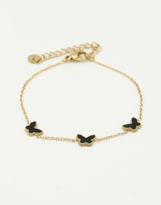 Armband vlinders zwart goudkleurig