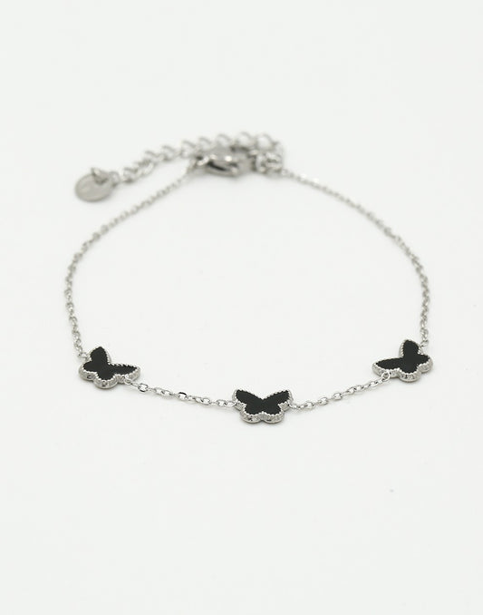 Armband vlinders zwart zilverkleurig