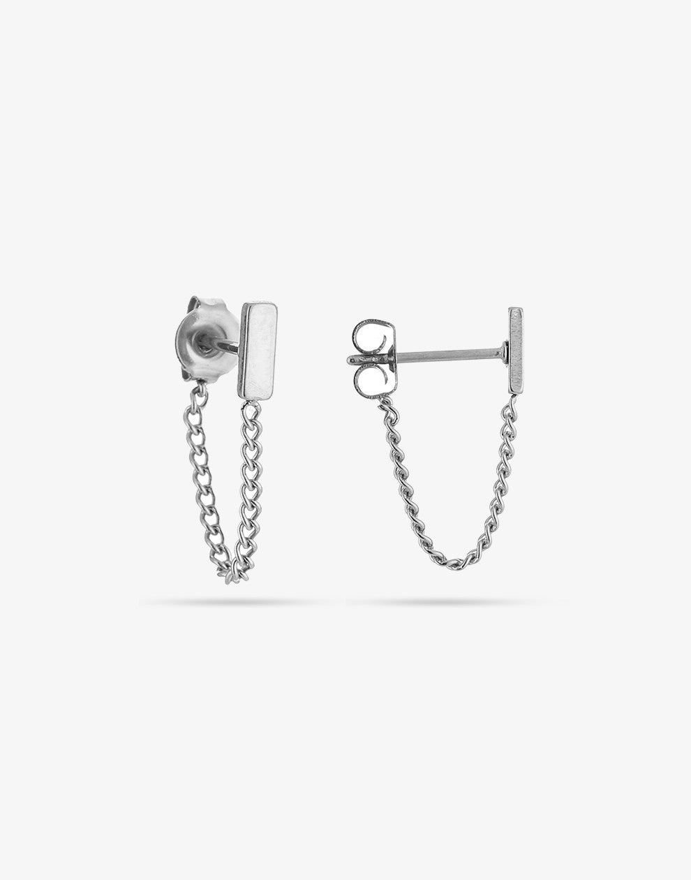 Studs staafje met chain zilverkleurig