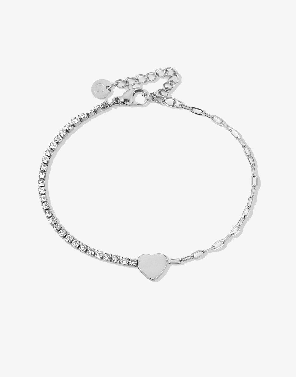 Armband tennis met hartje zilverkleurig