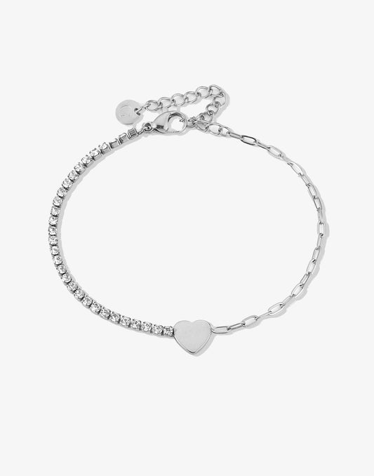 Armband tennis met hartje zilverkleurig