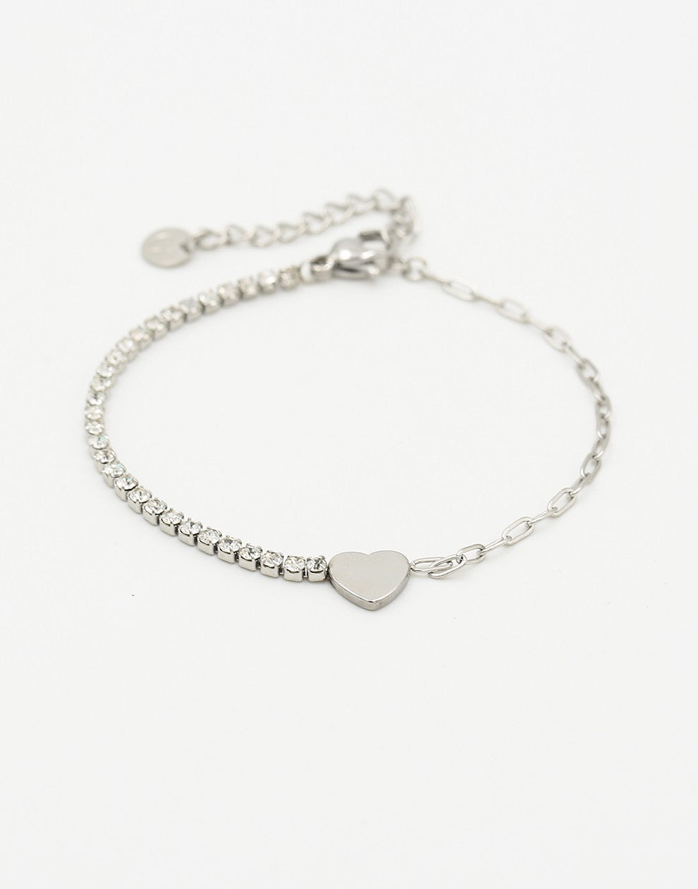 Armband tennis met hartje zilverkleurig