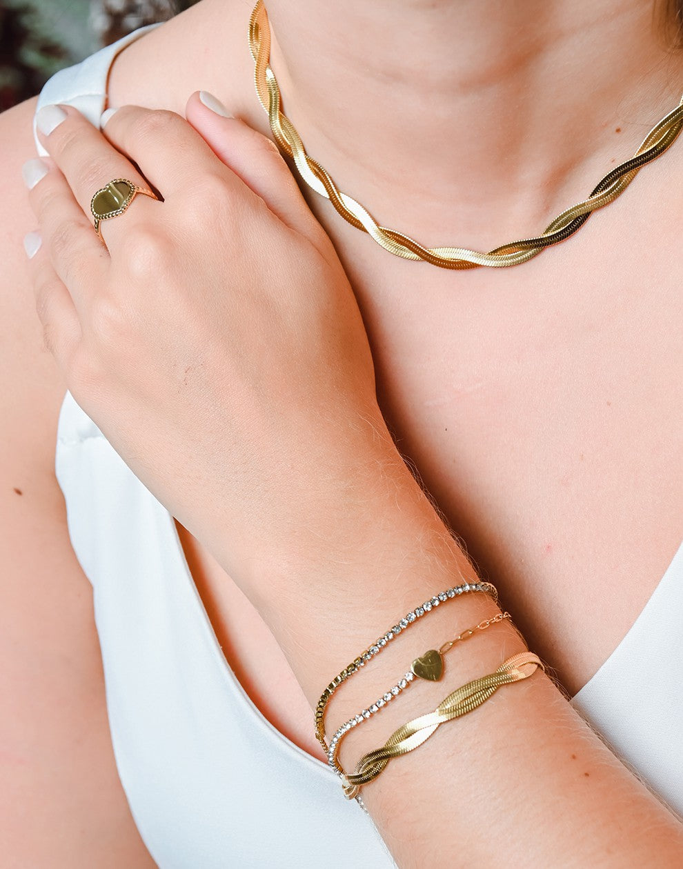 Armband tennis met hartje goudkleurig