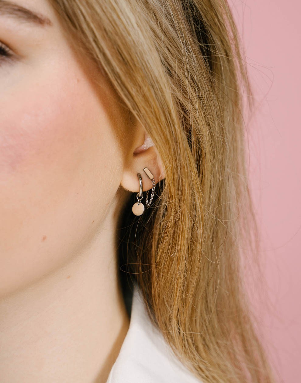 Studs staafje met chain zilverkleurig