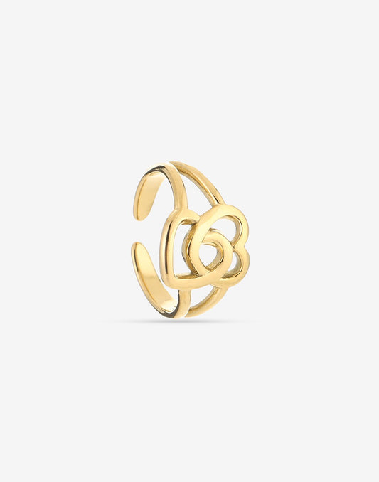 Ring connected hearts gold