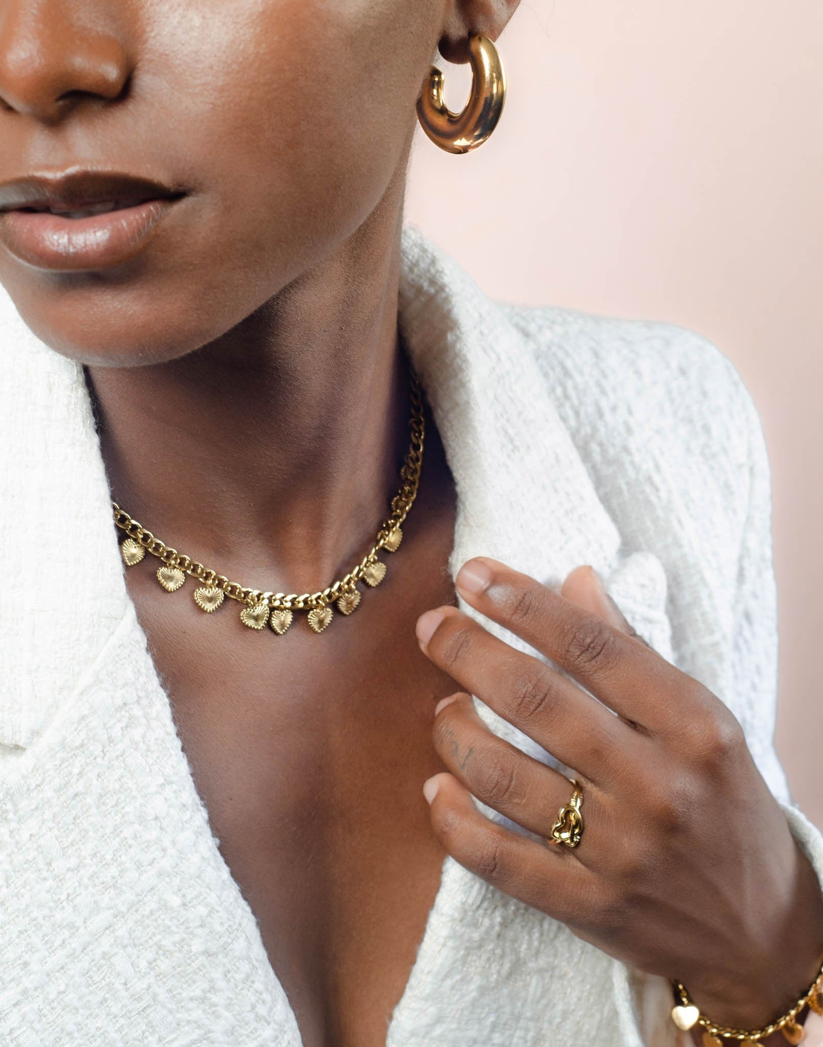 Schakelketting vintage hartjes goudkleurig
