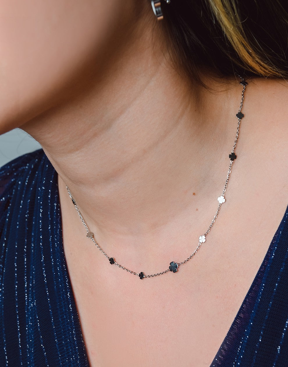 Ketting klavertjes mini zilverkleurig