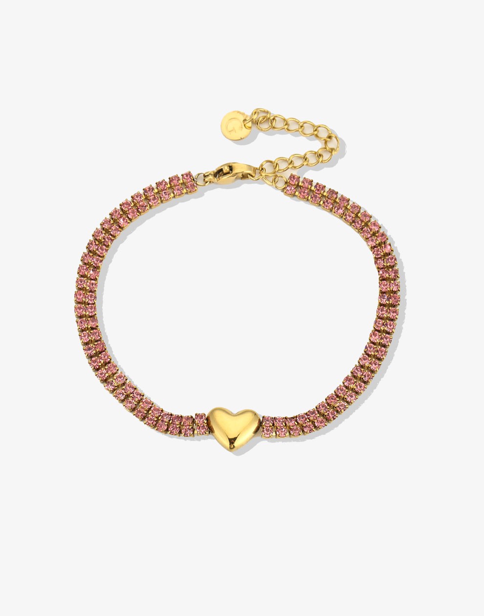 Tennis armband hartje roze