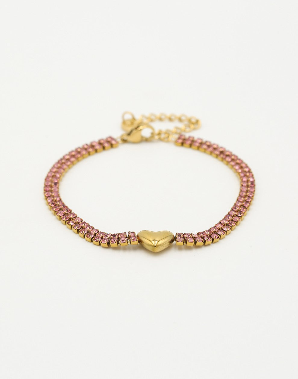Tennis armband hartje roze