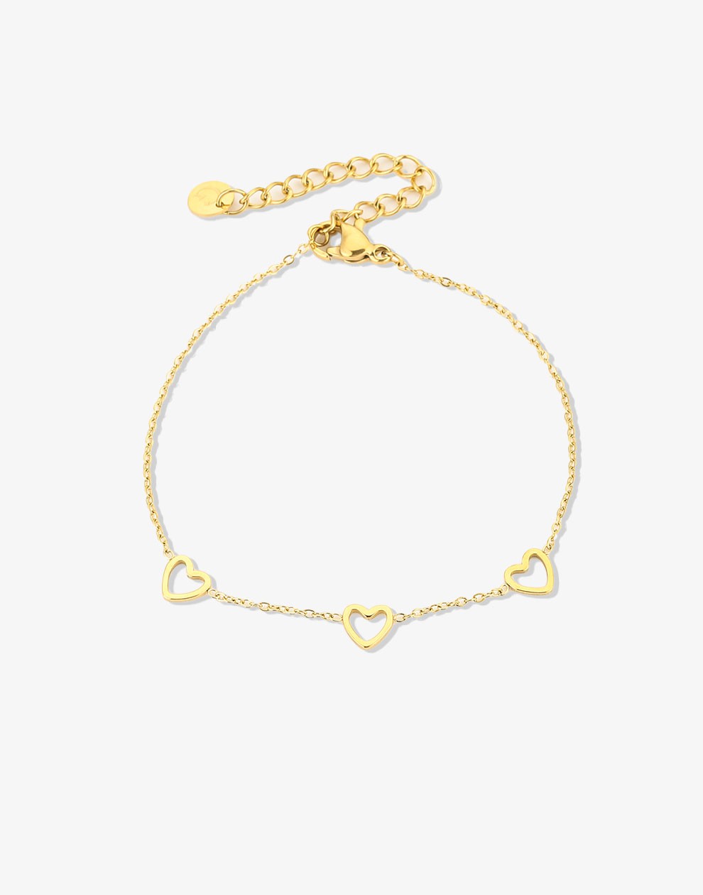 Armband 3 open hartjes goudkleurig
