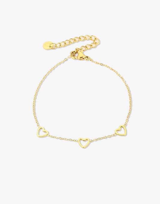 Armband 3 open hartjes goudkleurig