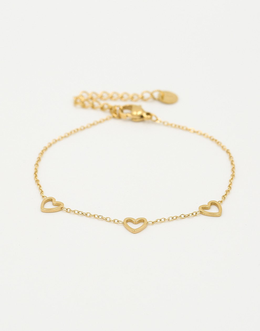 Armband 3 open hartjes goudkleurig