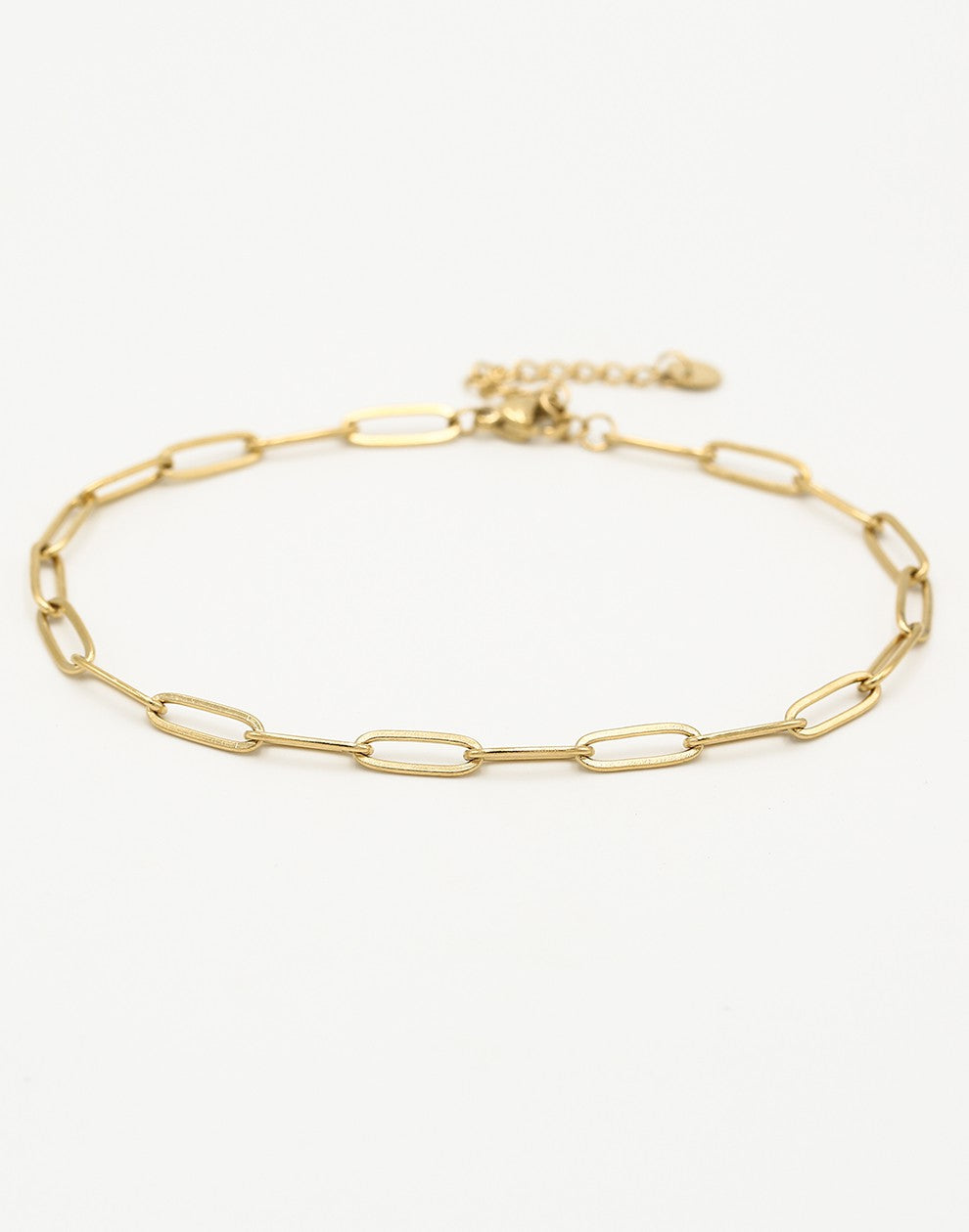 Ankle bracelet flat paperclip link gold-colored