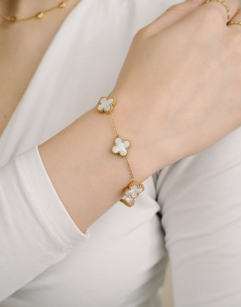 Armband klavers parel