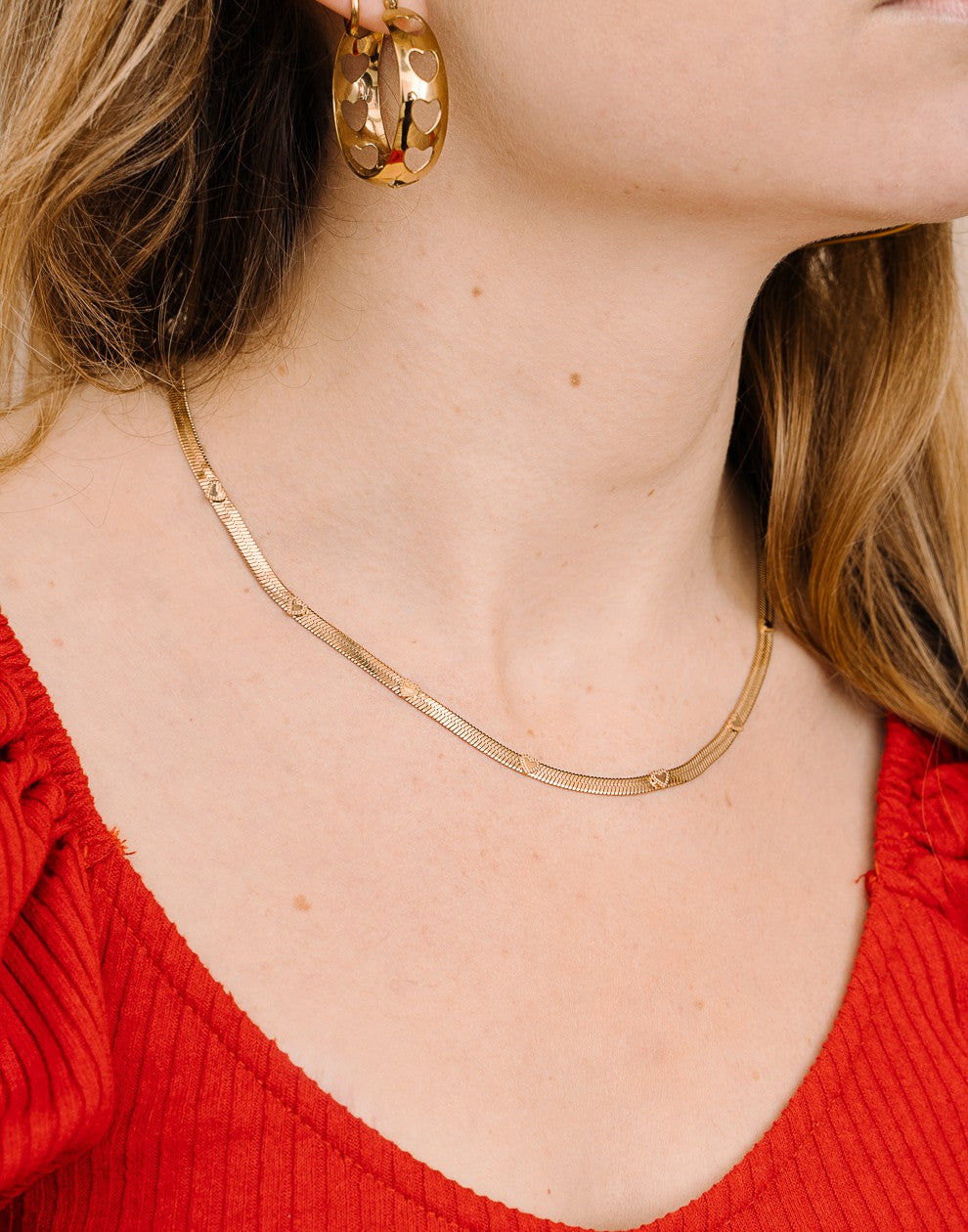 Snake ketting vintage hartjes goudkleurig