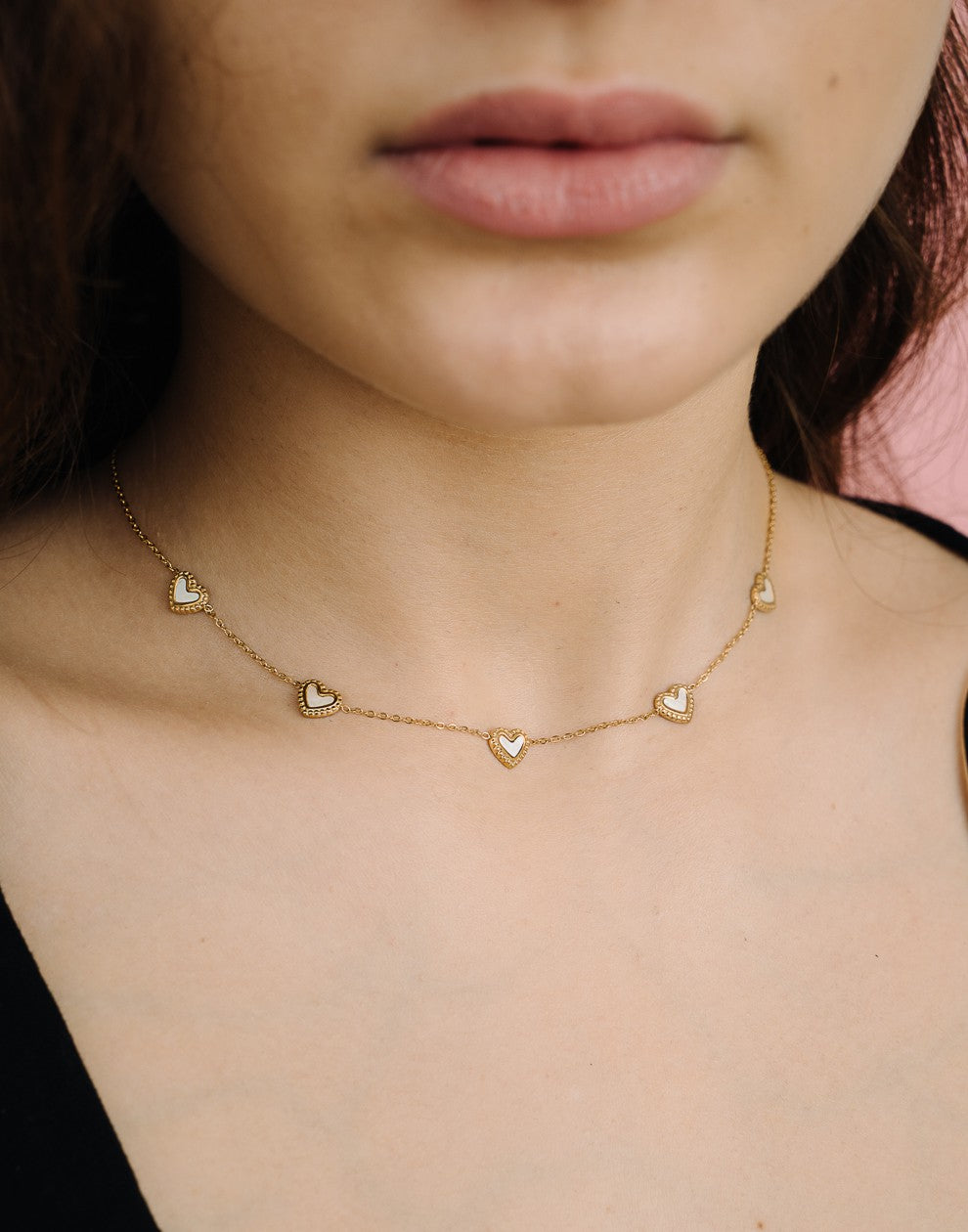 ketting hartjes parelmoer