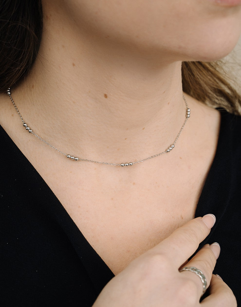 Ketting triple balls zilverkleurig