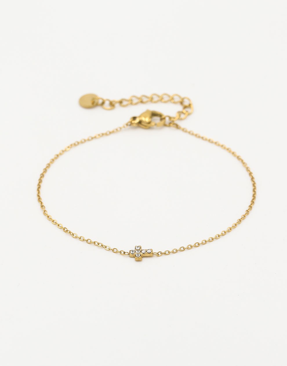 armband kruisje steentjes goudkleurig