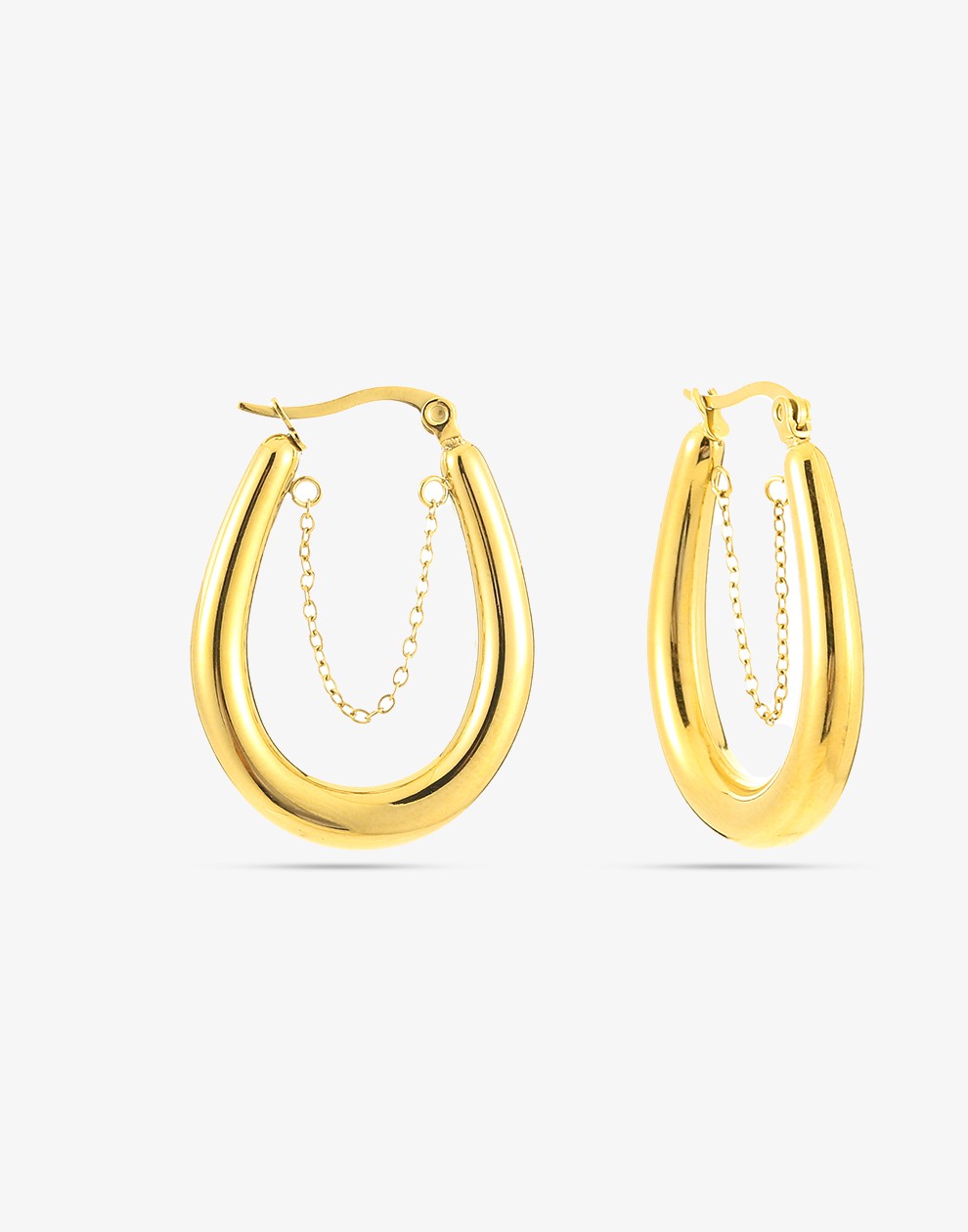 Oval hoops with chain gold-colored