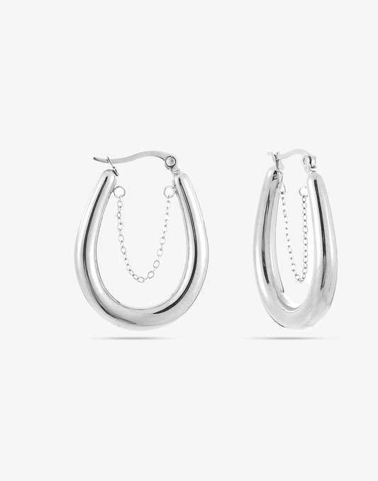 Ovale hoops met chain zilverkleurig