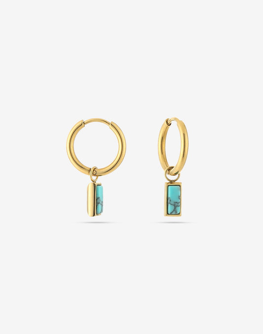 goudkleurigen oorringen met hanger turquoise steen