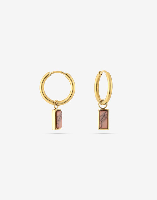 goudkleurigen oorringen met hanger roze steen