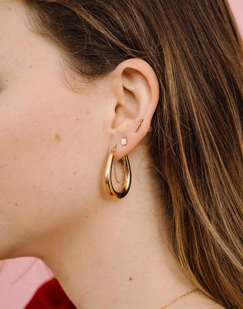 Ovale hoops met chain goudkleurig