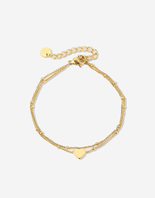 armband 2 laags met hartje goudkleurig